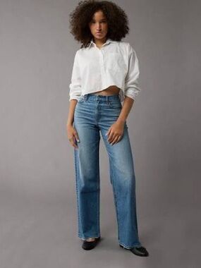 American Eagle Outfitters High-Rise Wide-Leg Blue Jeans